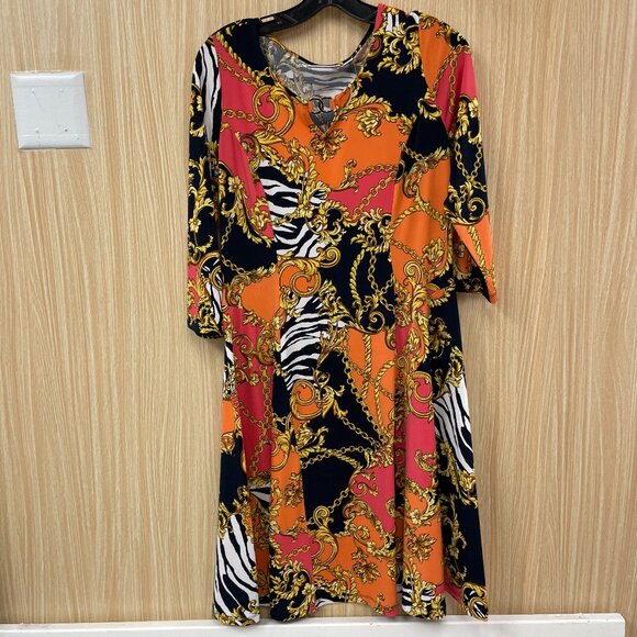 Susan Graver Orange Print Dress Size S - Picture 1 of 4